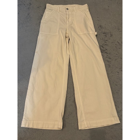 American Eagle Outfitters Pants - American Eagle Super High Rise Baggy Wide Leg Carpenter Pants Cream 4 Short